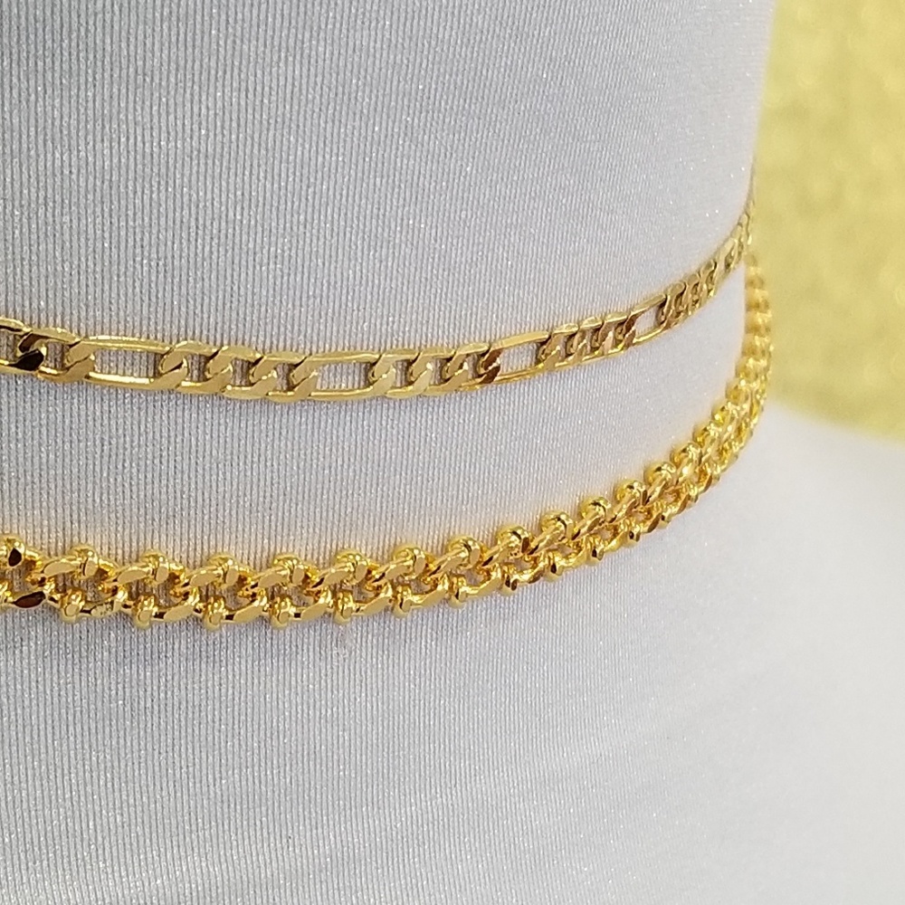 Gold bead link chain choker necklace